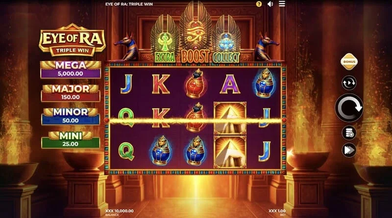 Eye of Ra Triple Win - skrini kuu ya mchezo yenye reli tano